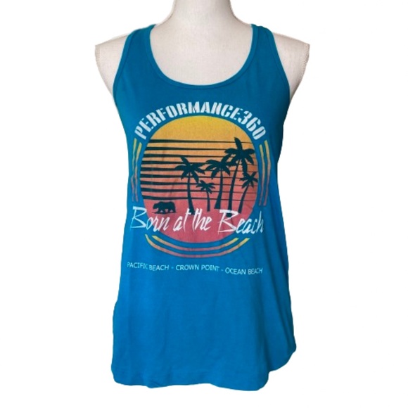 Ocean Beach San Diego racer Back Turquoise sleeveless activewear top Pacific - Picture 9 of 9